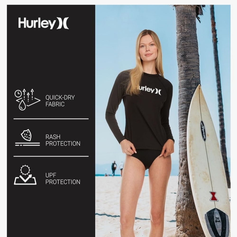 Hurley Long Sleeve Rashguard Swim Shirt Women UPF 50+ SPF & UV Protection Sz 2x - Picture 7 of 9